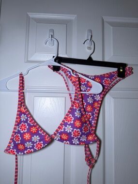 SHEIN Purple Floral Triangle Bikini Set with Pink & Orange Flowers
